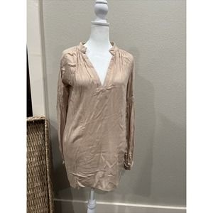 Still Water Dress Women Extra Small Tunic V-Neck Long Sleeve‎ Blouse Tan Hi Lo
